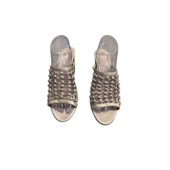 Etienne Aigner Lanai Women's Gray Woven Leather Mules Size 10 - Picture 5 of 12